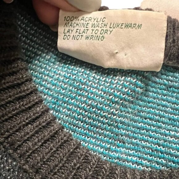 Vintage Justin Allen Size M Pull Over Bold Aztec Southwestern‎ Grey Teal Sweater - Picture 7 of 8